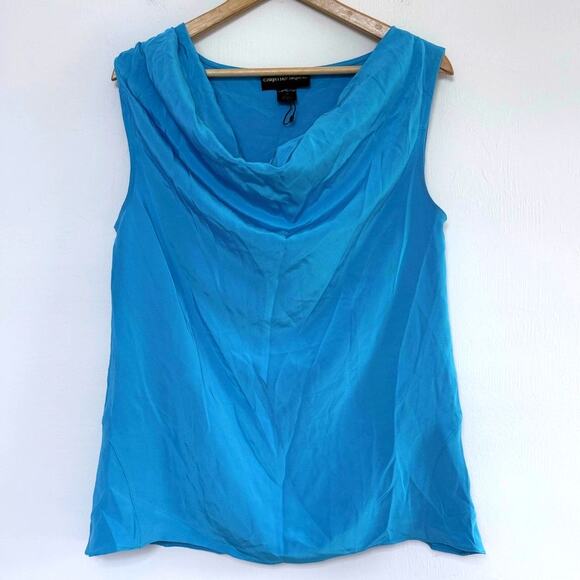 CHRISTIAN SIRIANO Collection turquoise blue sleeveless cowl 100% silk top blouse - Picture 1 of 7